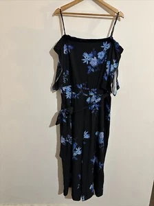 City Chic Plus Size XS Women’s Jumpsuit Blue Cold Shoulder Belt Casual - Picture 1 of 11
