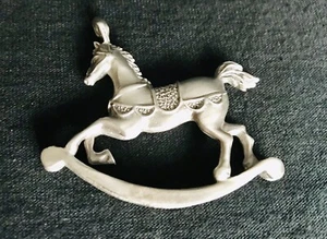 Pewter ROCKING HORSE Baby Gift Boy Girl Carousel Silver Metal Figure Figurine J - Picture 1 of 2