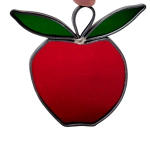 Vtg Tiffany Stained Glass Collectors RED APPLE Suncatcher 4 x 4 - Picture 1 of 3