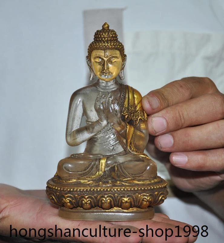 5.2" Tibetano Antiguo Templo Vidrio Dorado Shakyamuni Sakyamuni Shakya Buda Estatua Foto 1 de 4