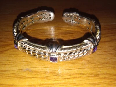 Brazalete con bisagras Judith Ripka de plata de ley con estación de amatista  Foto 1 de 4