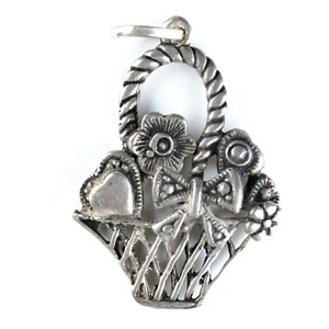 Vintage Charm Ciondolo in argento: CESTO CON FIORI - BASKET WITH FLOWERS - Picture 1 of 2