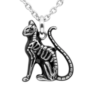 Skelett Katze Anhänger Halskette Edelstahl schwarz Katze Knochen Halskette - Bild 1 von 6