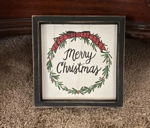 NWOT "MERRY CHRISTMAS" PLAQUE- BLACK & WHITE- 8 X 8 - Picture 1 of 2