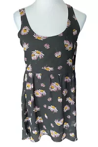 O’Neill Babydoll Daisy Print Sun Dress Women M Floral Black White Chiffon Y2k - Picture 1 of 7