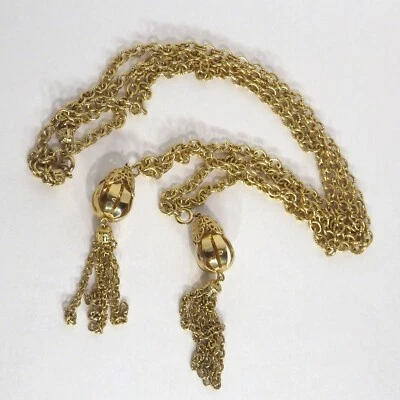 Collar Doble Cadena Lariat Aleta/Boho 40-42" Tono Dorado con 2 Borlas Extraíbles Foto 1 de 4