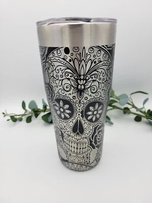 Vaso de embarque Sugar Skulls negro y cromado. Grabado láser con tapa. L@@k!!!!!! Foto 1 de 4