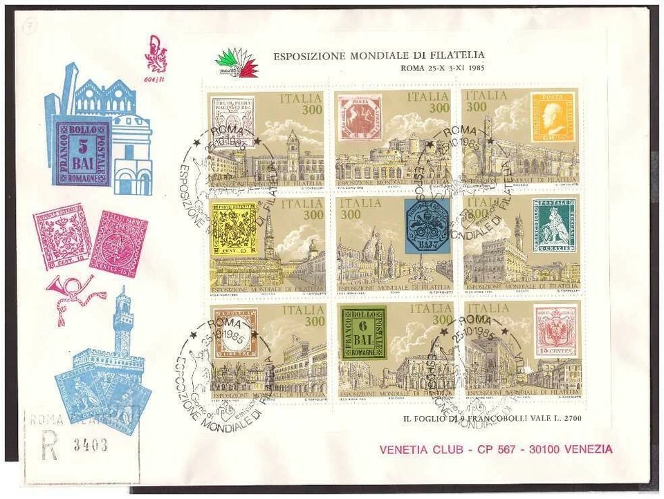 FDC Venetia Club 1985 - Sheet of Stamps Antique USA Viaggiata Racc - Image 1 of 1