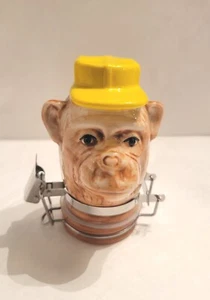 Contained Art, Chimpanzee Yellow  Hat Colored Glass Airtight Stash Jar 50 ml New - Picture 1 of 5