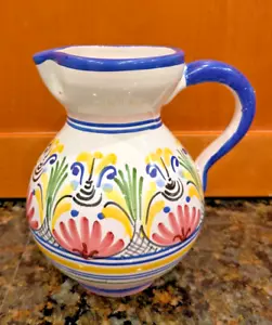 Spanish Artisanal Pottery Hand Made Painted Pitcher-Signed Espana-6" tall - Picture 1 of 10