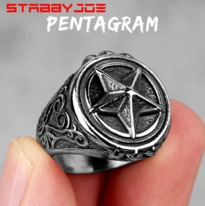 STABBYJOE HERREN EDELSTAHL BIKER PENTAGRAMM RINGE GRÖSSE 7-13 USA - Bild 1 von 6