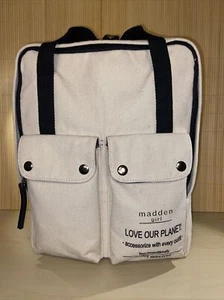 Madden Girl "Love Our Planet" Recycled Cotton Canvas Tote Backpack Natural/Black - Picture 1 of 11