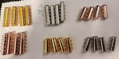 John Bead Alloy Tube Slide Clasps 3/5 Strand in Gold/Pink/Silver Tone, 24 pcs - Image 1 of 4