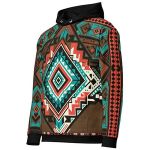 Aztec Hoodie Unisex All-Over Print Pullover Bold Tribal Geometric Design - Picture 1 of 22