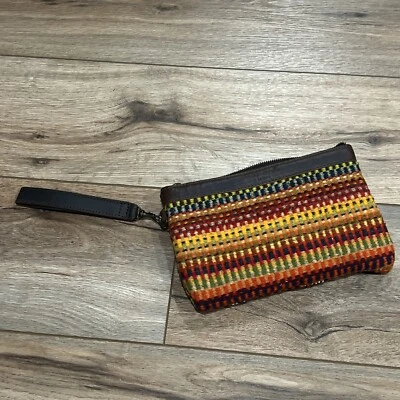 Nena & Co Bolso sin asas de lana Muñequera Cartera Brillante Multicolor Tejido Cuero Borde Boho Foto 1 de 4