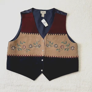 Tantrums Vintage Leather Suede Vest Embroidered Floral Women Size 3X - Picture 1 of 11