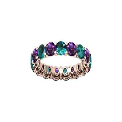 Gold Fill Amethyst, Emerald Eternity Band 925 Silver Engagement Cluster Ring - Image 1 of 3