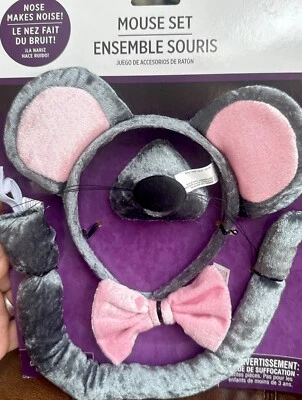 Conjunto de ratón ~ Disfraz Vestir diadema para oreja, nariz (hace ruido) bigotes, arco, cola NUEVO Foto 1 de 4