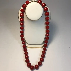 Antique/VTG Chinese Red Lacquer Bead Necklace Silver Clasp - Picture 1 of 12
