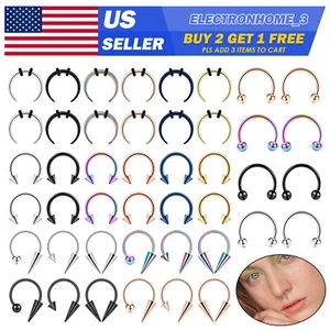 12-18Pcs 16G Horseshoe Rings Surgical Steel Nose Septum Lip Helix Rings Piercing - Picture 1 of 20