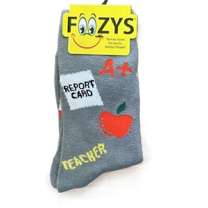 NWT Foozys Novelty Teacher Patterned Crew Gray Socks Women's One Size - Picture 1 of 4