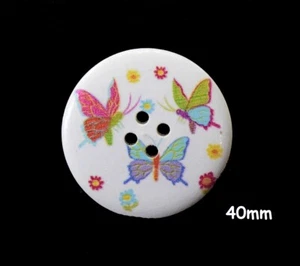 5 Large White Wood Round Butterfly Flower Buttons 40MM, Sewing, Craft - 1147 - Picture 1 of 2