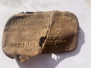 ORIGINAL WWI US ARMY M1910 FIRST AID CARLISLE BANDAGE TIN LID 1916 CONTRACT - Picture 1 of 4