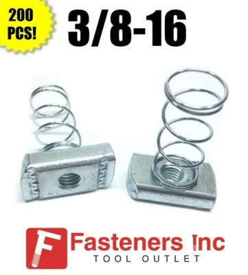 (QTY 200) 3/8-16 Spring Nuts for Unistrut / B-Line Channel #4121 P1008 EG - Image 1 of 4