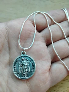 Collar medalla de oración San Rafael Arcángel cadena de plata esterlina 925 + tarjeta de oración - Imagen 1 de 5