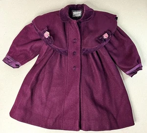 Rothschild Mantel Mädchen 3T Vintage Lila Wolle Cape Samtbesatz 90er Union Made USA - Bild 1 von 20