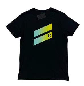 NEW Hurley Slash Logo Short Sleeve Graphic Mens T Shirt Tee Black Green - Picture 1 of 3