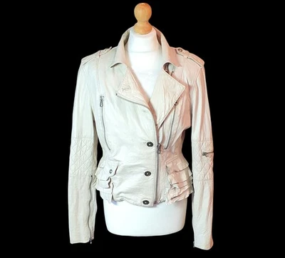 Chaqueta Juicy Couture Para Mujer Suave 100% Cuero Talla L Crema Estilo Motociclista Top Foto 1 de 4
