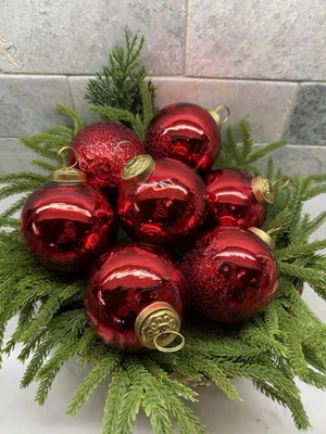 Set Of 4 Antiqued Bright Red Mercury Glass Kugel Ball Christmas Ornaments 3”