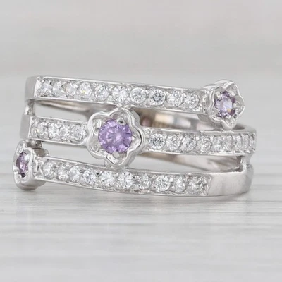 Anillo bobina de derivación de circonita cúbica púrpura y blanca de 0,45 ctw oro blanco de 14 k tamaño 7,75 Foto 1 de 4