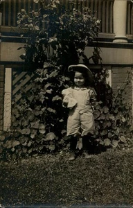 RPPC Vintage Child Portrait in Garden - Early 1900s Photo Postcard - Picture 1 of 5