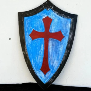 Templar Shield | Medieval Knight Red Cross Blue Templar Shield | Medieval Armor - Picture 1 of 6