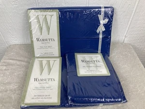 Wamsutta Supercale Plus Full Fitted Flat Sheet Set Pillowcases Blue Solid Color - Picture 1 of 7