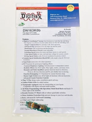 Digitrax DN163K0b 1 Amp Mobile DCC Decoder for N Scale Kato N-53 A&B Locos New - Image 1 of 2