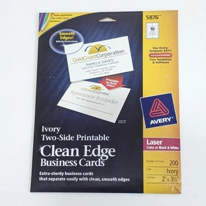 Avery 5876 ivory TWO SIDED clean edge business cards 2 x 3-1/2 laser 200/pk - Picture 1 of 1