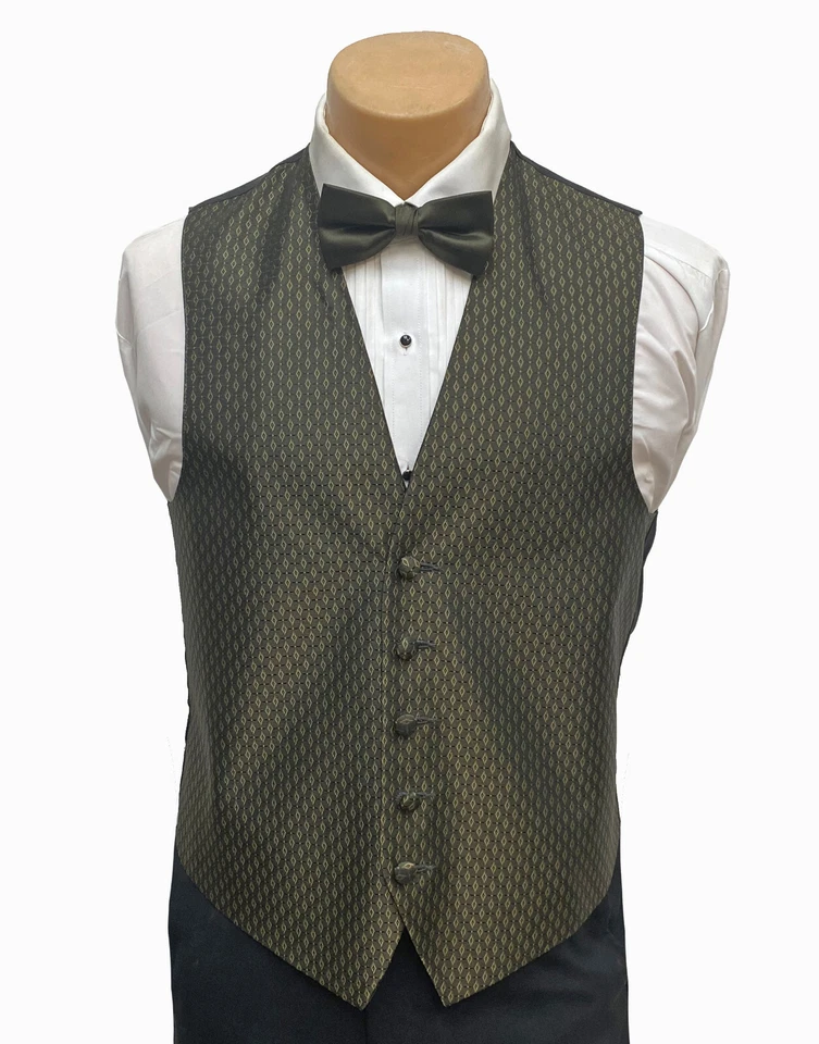 Men's After Six Olive Green Tuxedo Vest & Tie Free Shipping Big & Tall Sizes - Image 1 of 4