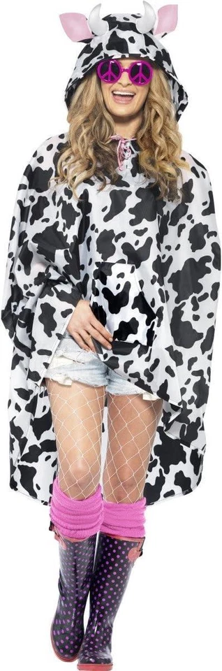 Poncho Vaca Smiffys Festival Novedad Adulto Unisex Vaca Fiesta con Bolso con Cordón Foto 1 de 3