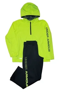 Under Armour Yth Lg Black/Yellow Fleece Pants & 1/4 Zip XL Hooded Windbreaker - Picture 1 of 12