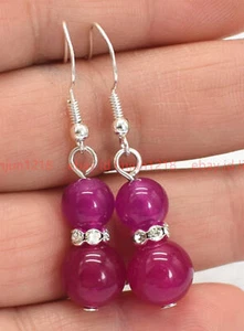 Fashion Natural 8-10mm Pink Sugilite Gemstone Round Beads Hook Earrings - Picture 1 of 12