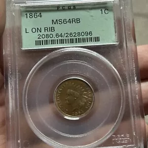 1864 L Indian Head Cent L On Ribbon PCGS MS64RB OGH - Picture 1 of 3