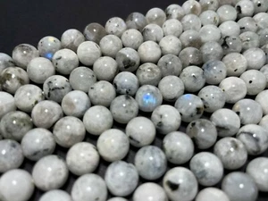 Natural Rainbow Moonstone Black Specks Genuine AAA Smooth Round Gemstone Beads - Picture 1 of 7