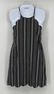 Vestido mediano Entro usado a rayas negro/gris cuello halter forrado hasta la rodilla Foto 1 de 4