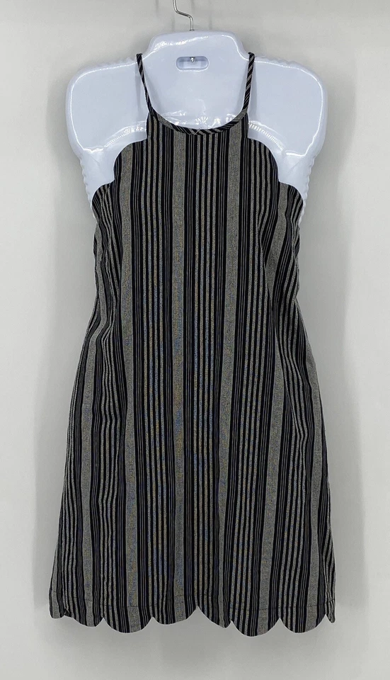 Vestido mediano Entro usado a rayas negro/gris cuello halter forrado hasta la rodilla Foto 1 de 4