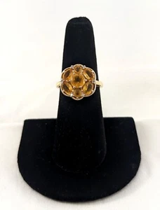 14K Yellow Gold Citrine & Diamond Floral Ring Size 7.25 - Picture 1 of 8