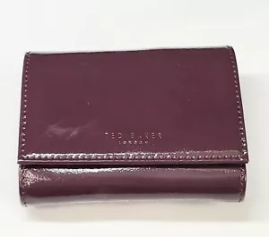 Ted Baker Burgundy Patent Coated Leather Crystal Pearl Bobble Small Purse - Picture 1 of 14