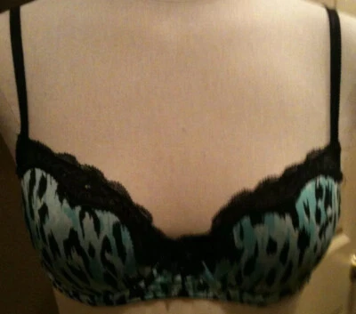 Betsey Johnson 34B Tirquoise & Black Animal Print Padded Bra - Image 1 of 4